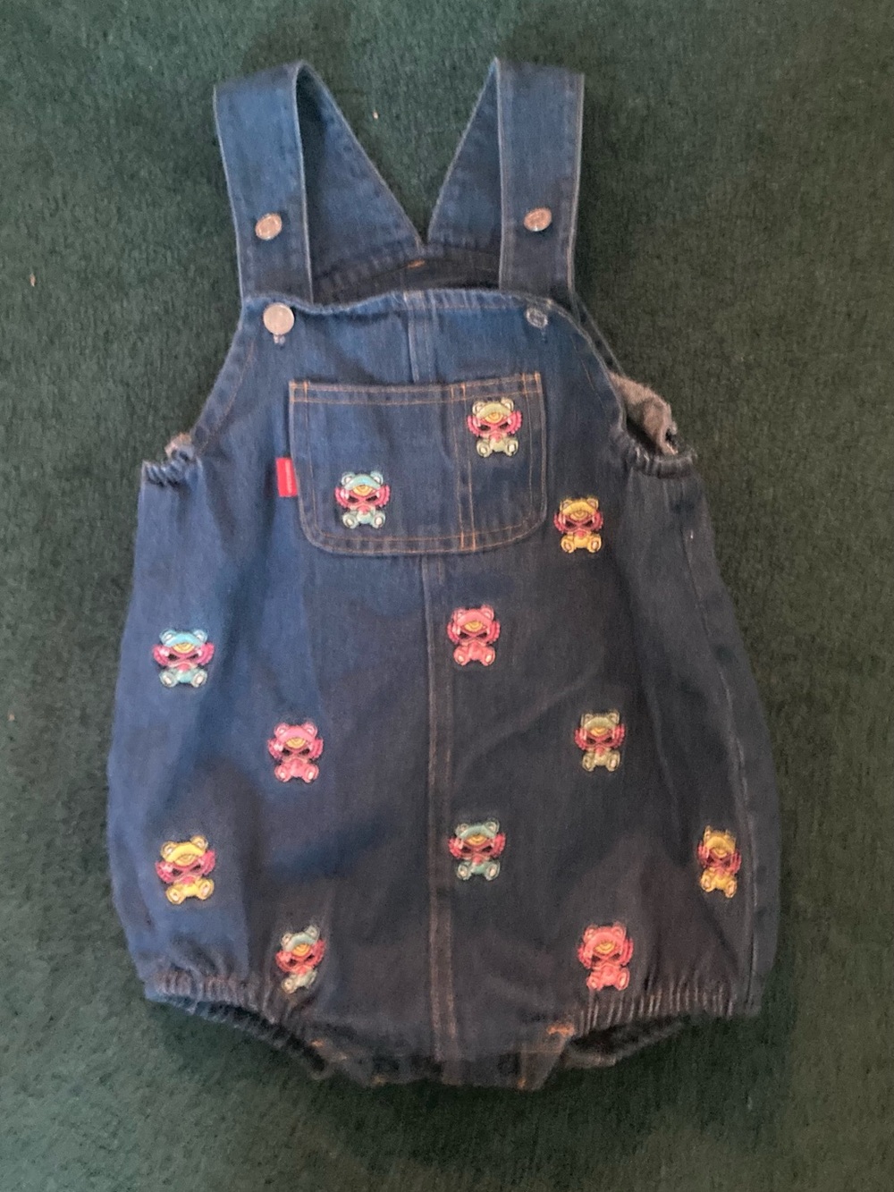 Hys blue denim shortalls with bears approx 12-18 mo